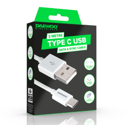Daewoo 3 Metre USB-A to USB-C Charge Cable