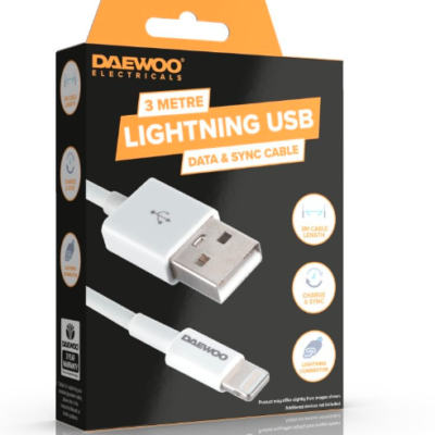 Daewoo 3 Metre USB-A To 8 Pin Lightning Charge Cable